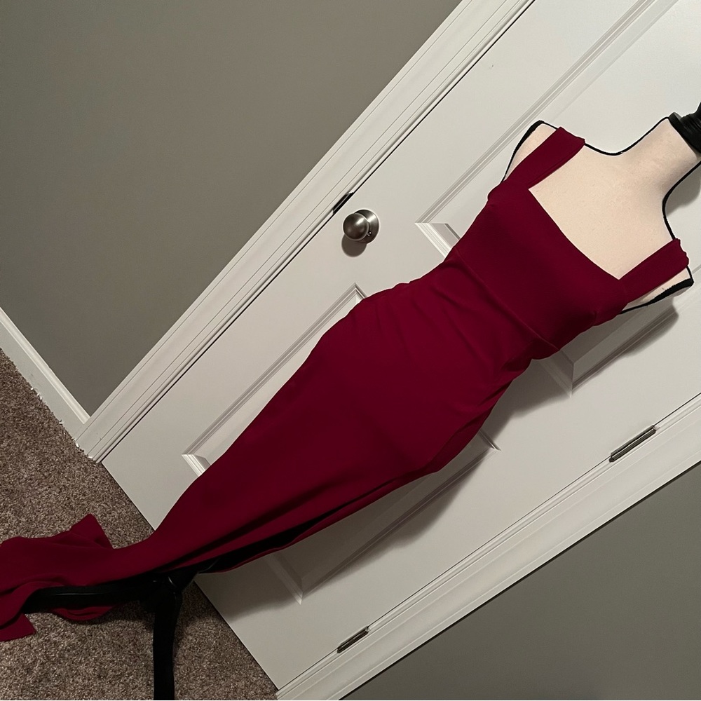 Boohoo red tall maxi dress with side slit size medium